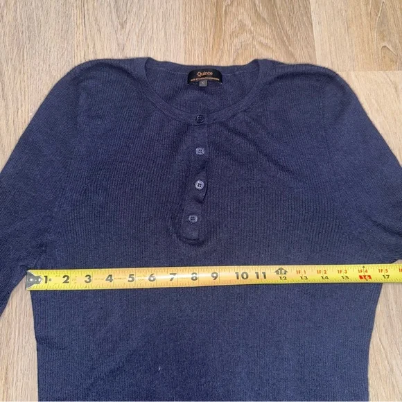 Quince 100% Mongolian Cashmere Navy Blue Ribbed Henley Sweater - Size Large - Picture 5 of 9